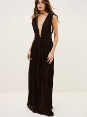 Midnight Goddess Black Plunging Maxi Dress