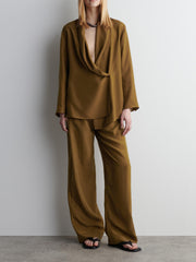 Brown Shawl Lapel Suits Pants Set