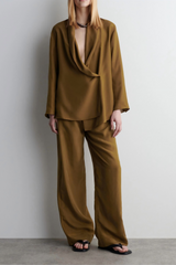 Brown Shawl Lapel Suits Pants Set