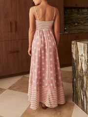 Dusty Pink Polka Dot Print Slip Midi Dress