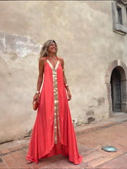 Coral Pink Backless Maxi Dress