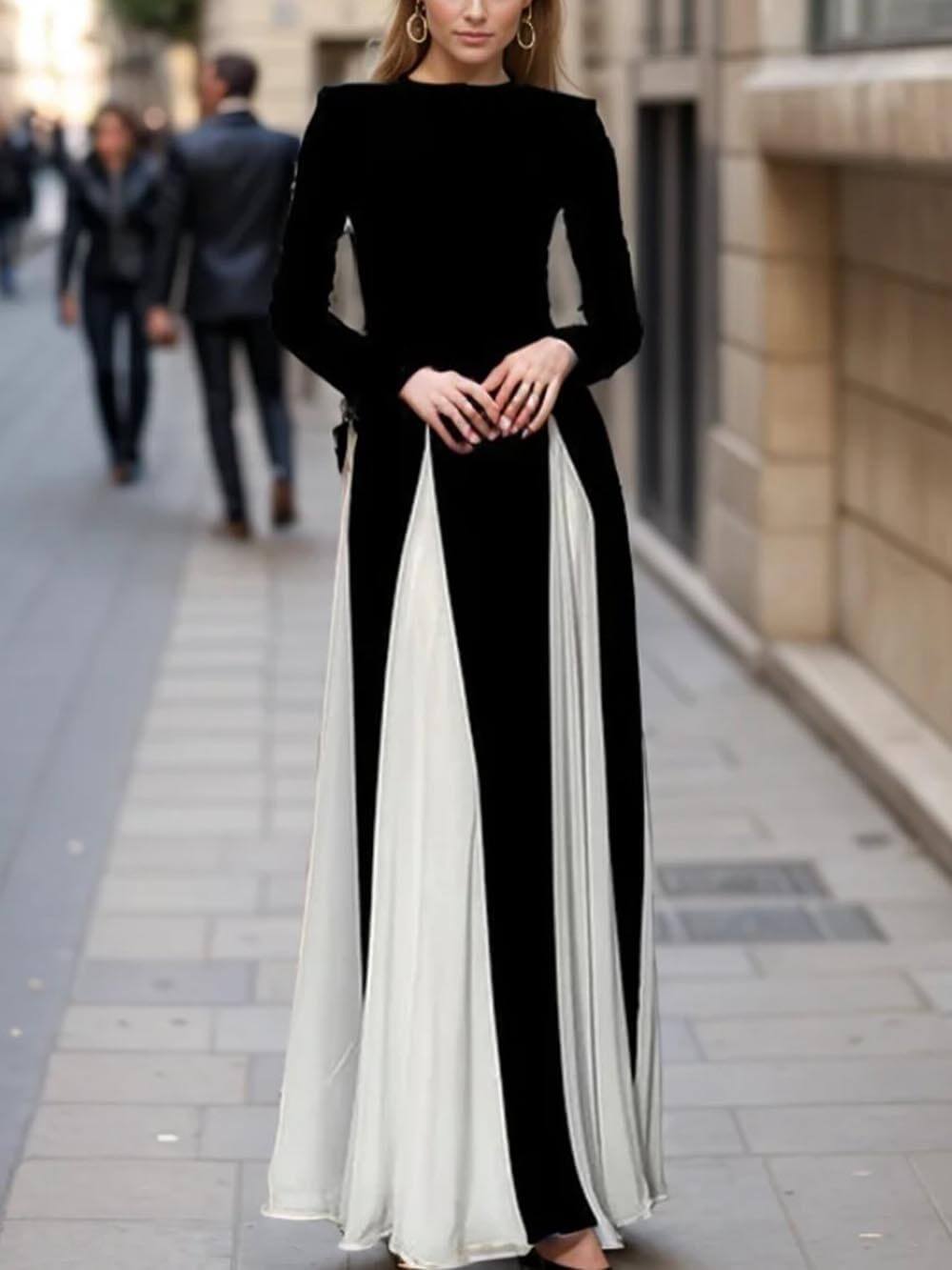 Glam Black Paneled Tulle Skirt Maxi Dress