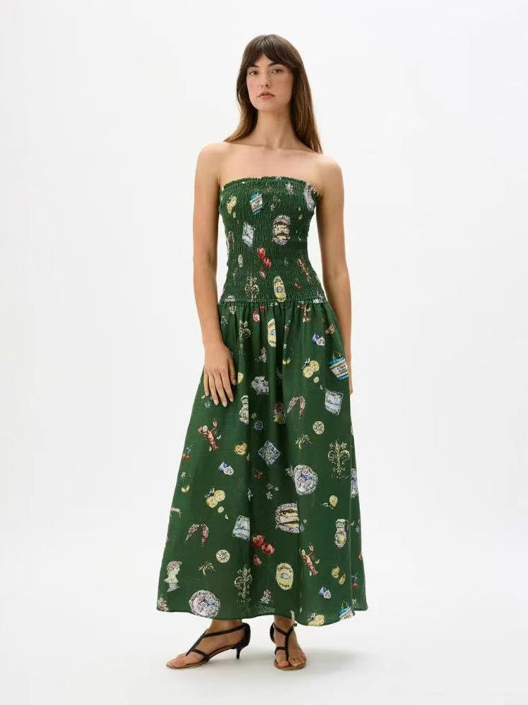 Green Smocked Bandeau Maxi Dress