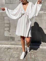 Woven Plunge Neck Mini Dress