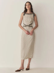 Cream Geo Print Tie-Strap Midi Dress