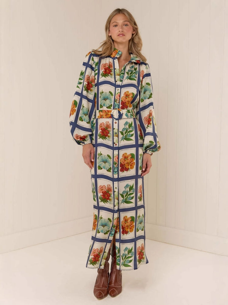 Elegant Square Floral Maxi Dress