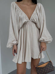 Woven Plunge Neck Mini Dress
