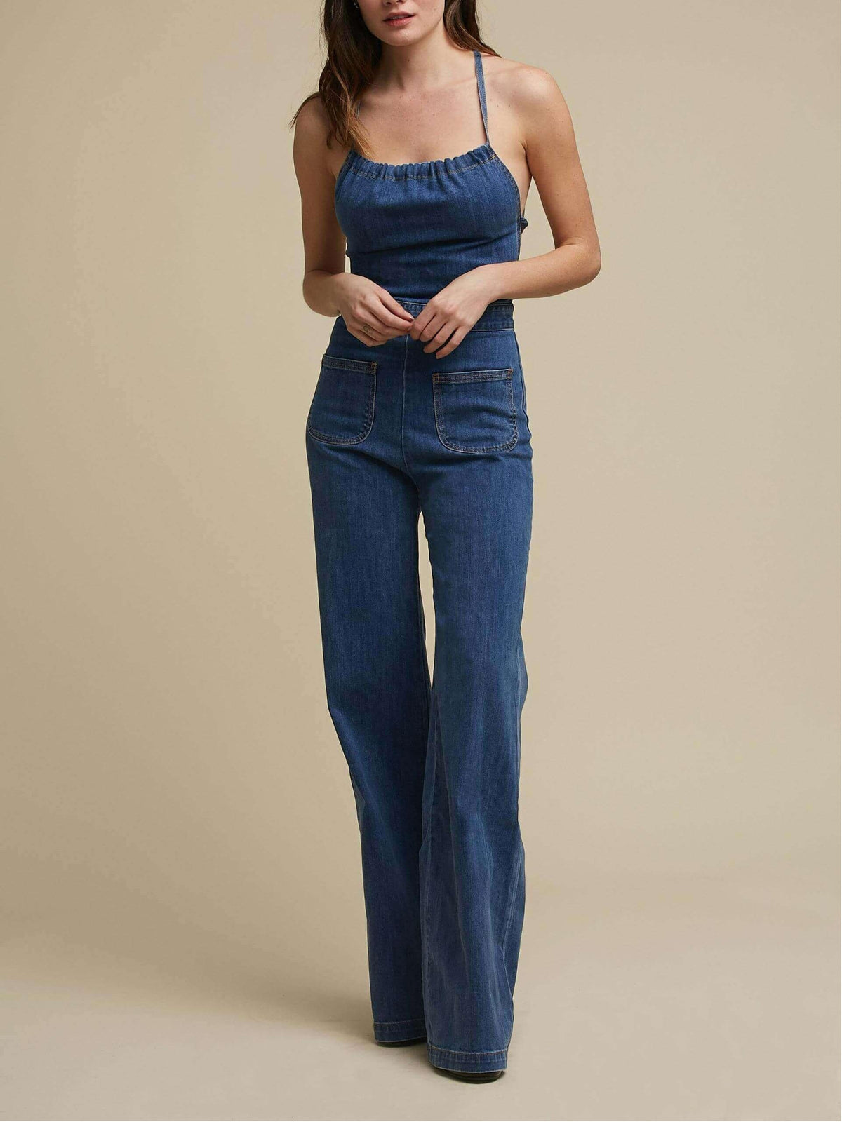 Blue Denim Tie Back Jumpsuit