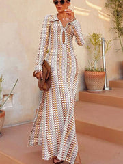 Boho Crochet Knit Long Sleeves Maxi Dress