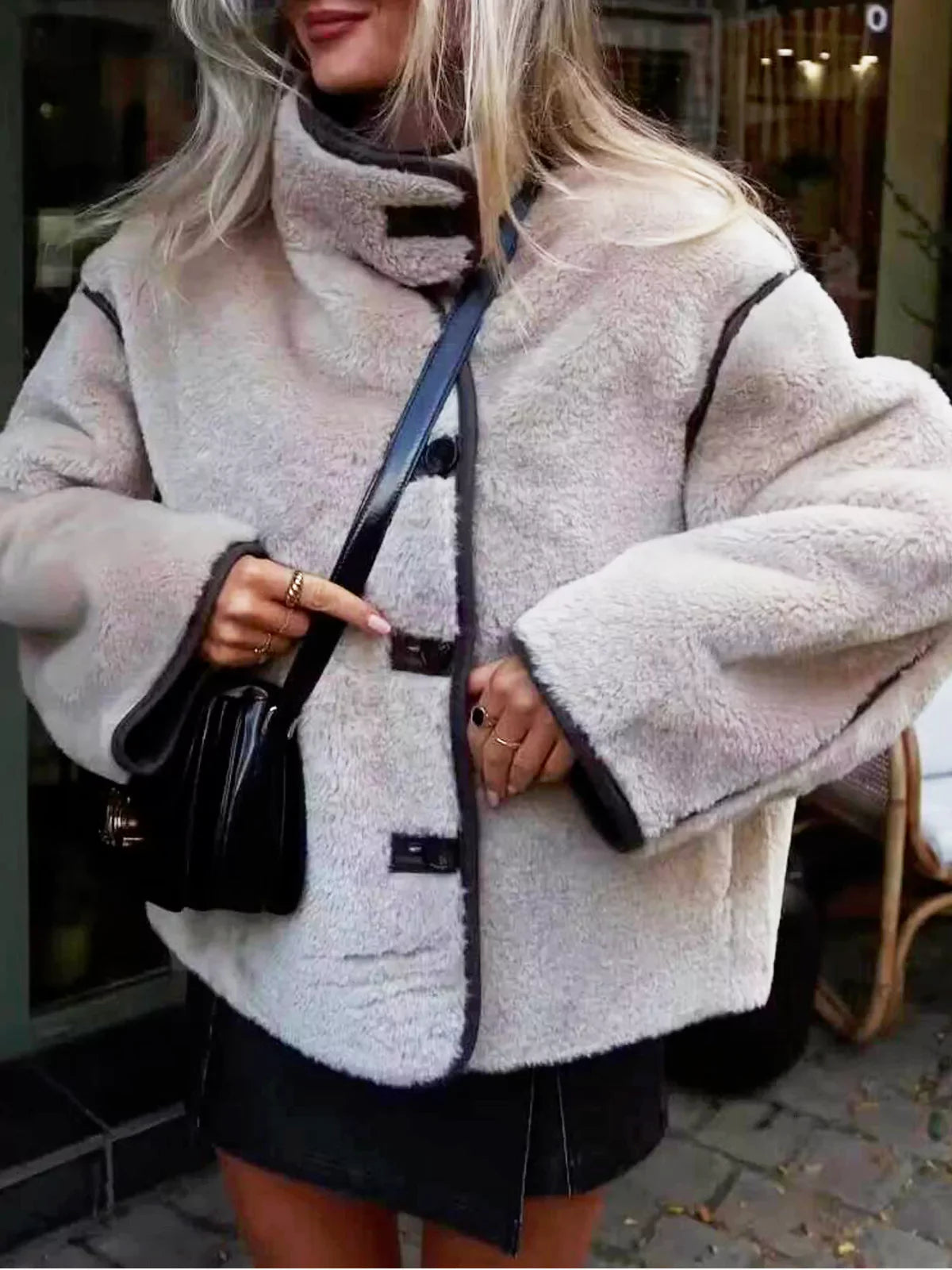 Beige Faux Suede Shearling Coat Jacket