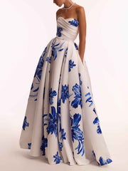 Blue Floral Bandeau Maxi Dress
