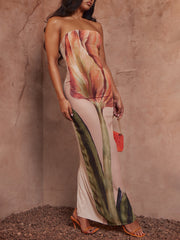 Tulip Print Bandeau Maxi Dress