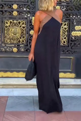 Black Crossover Cold Shoulder Midi Dress