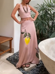 Pink Floral Linen Maxi Skirt