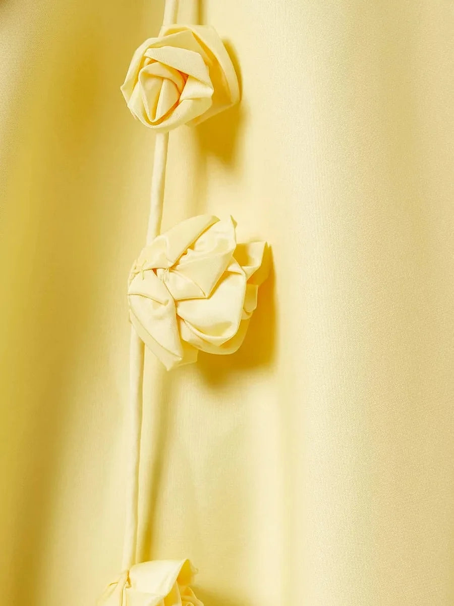 Yellow Rosette Slip Mini Dress