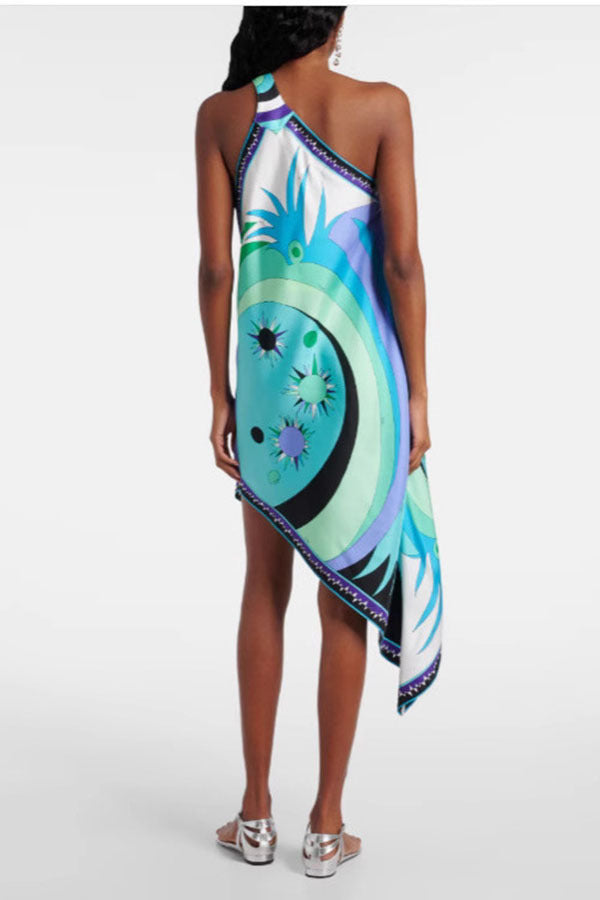 Blue Sun Inspired Satin Irregular Midi Dress