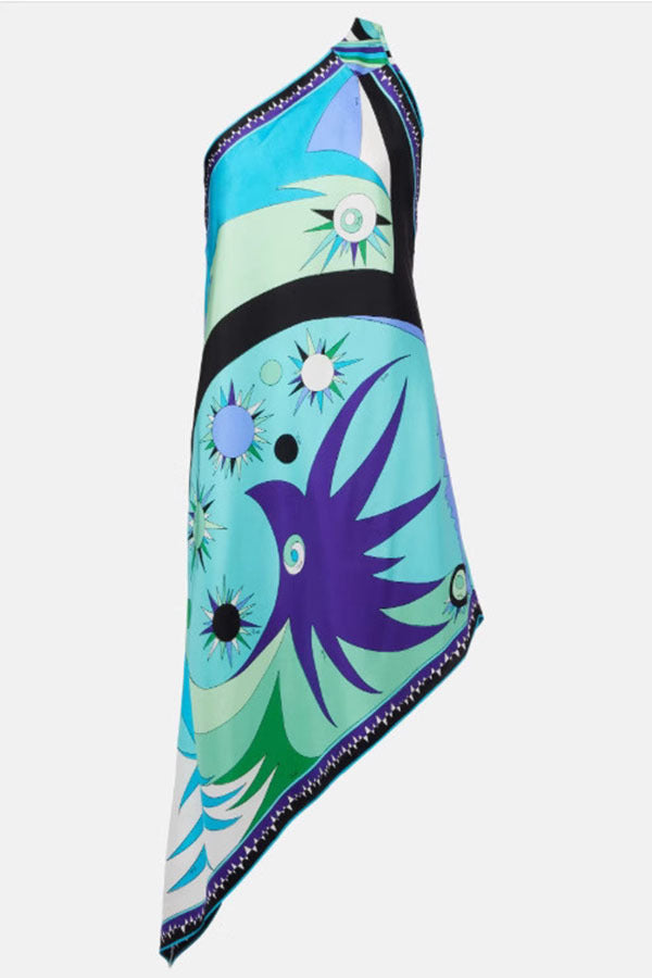 Blue Sun Inspired Satin Irregular Midi Dress