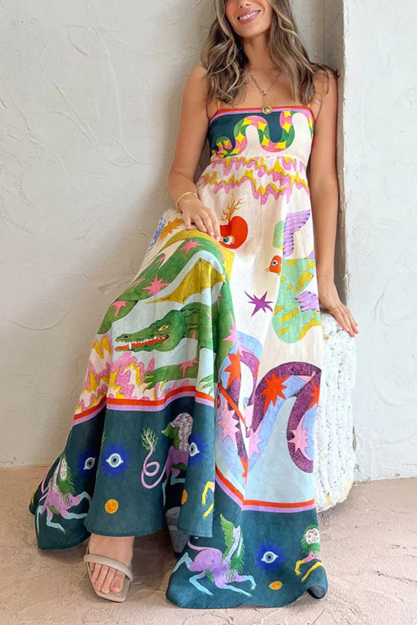 Tribal Print Linen Midi Dress
