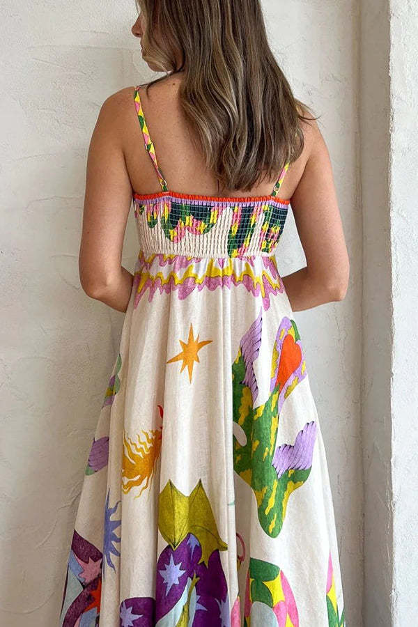 Tribal Print Linen Midi Dress