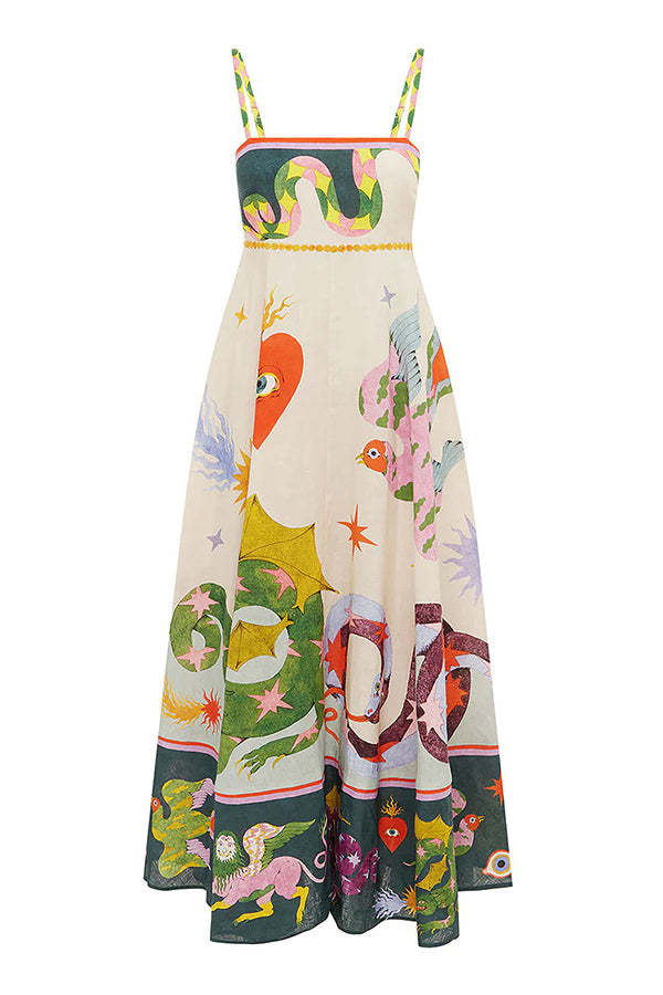 Tribal Print Linen Midi Dress
