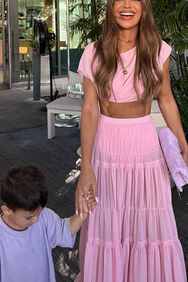 Pink Chiffon Tiered Maxi Skirt