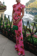 Rose Print Bodycon Maxi Dress
