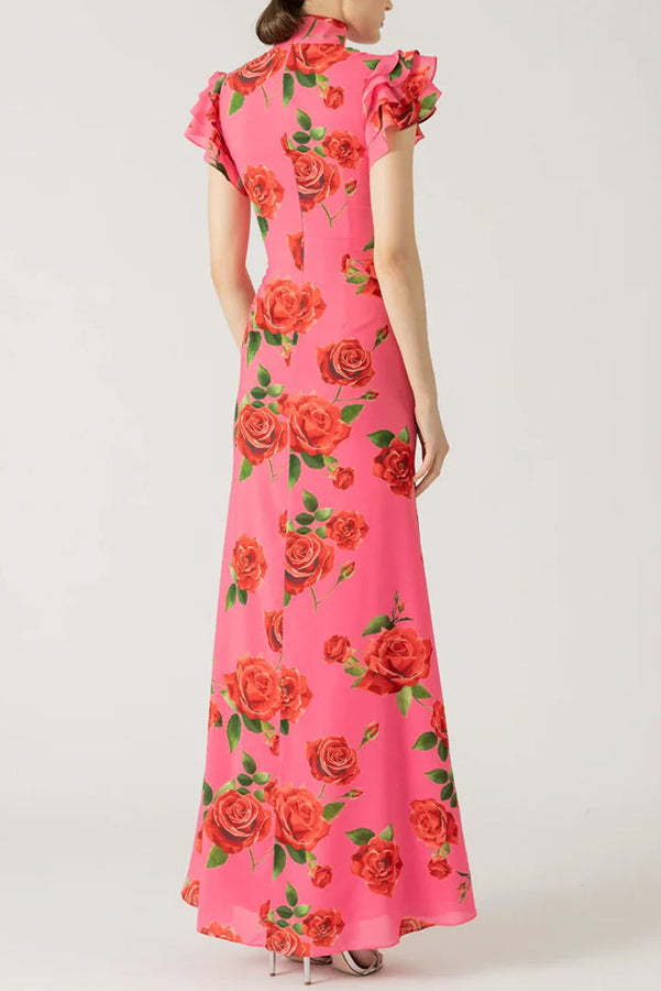Rose Print Bodycon Maxi Dress