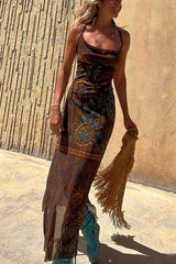 Gypsy Style Cowl Neck Slip Midi Dress