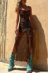Gypsy Style Cowl Neck Slip Midi Dress