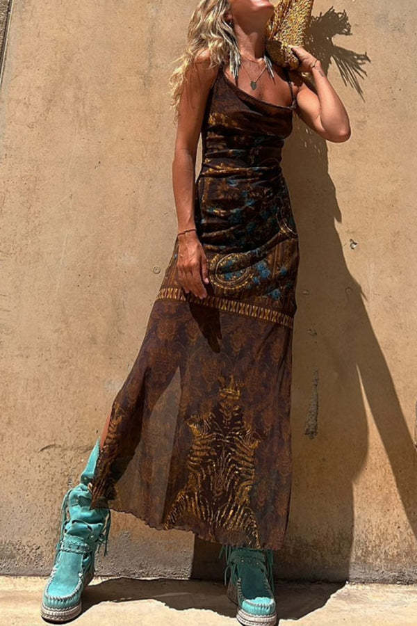 Gypsy Style Cowl Neck Slip Midi Dress