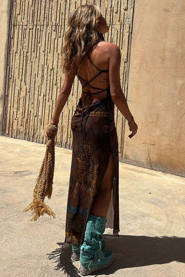 Gypsy Style Cowl Neck Slip Midi Dress