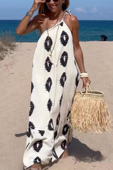 White Abstract Print Midi Dress