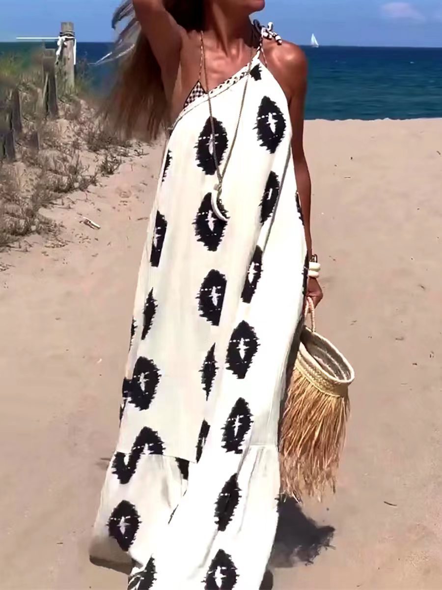 White Abstract Print Midi Dress
