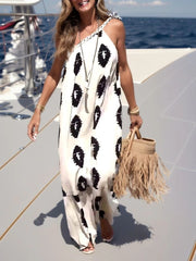 White Abstract Print Midi Dress