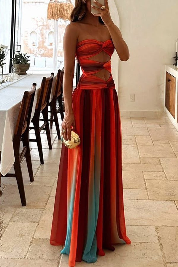 Orange Front Knot Bandeau Maxi Dress