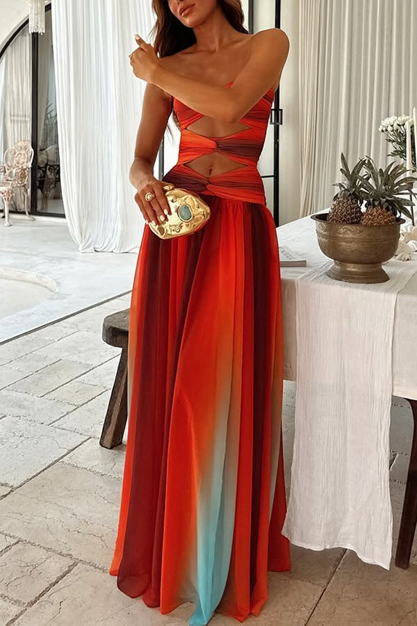 Orange Front Knot Bandeau Maxi Dress