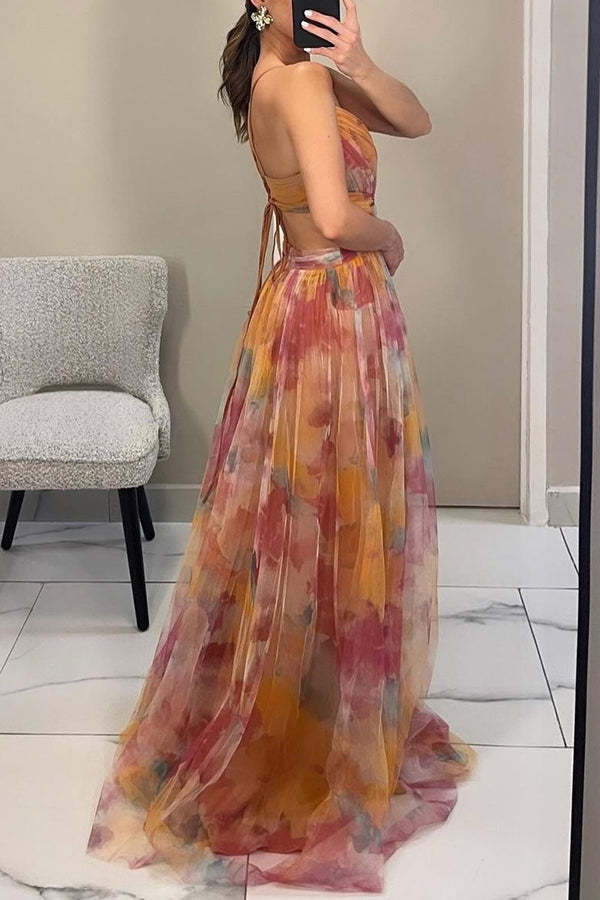 Red Floral Slip Princess Maxi Dress