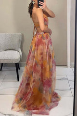 Red Floral Slip Princess Maxi Dress
