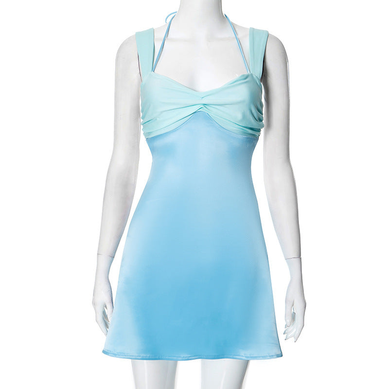 Satin Paneled Backless Mini Dress