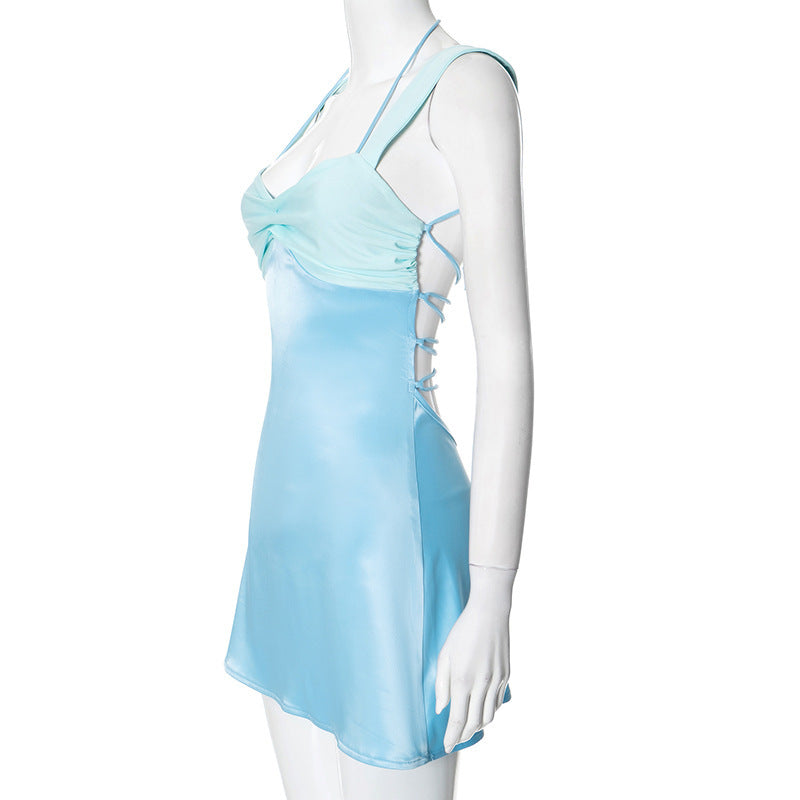 Satin Paneled Backless Mini Dress