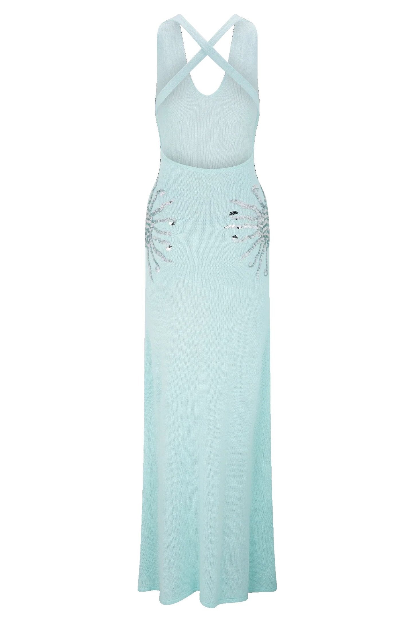 Sequin Star Back Crossover Straps Knit Maxi Dress