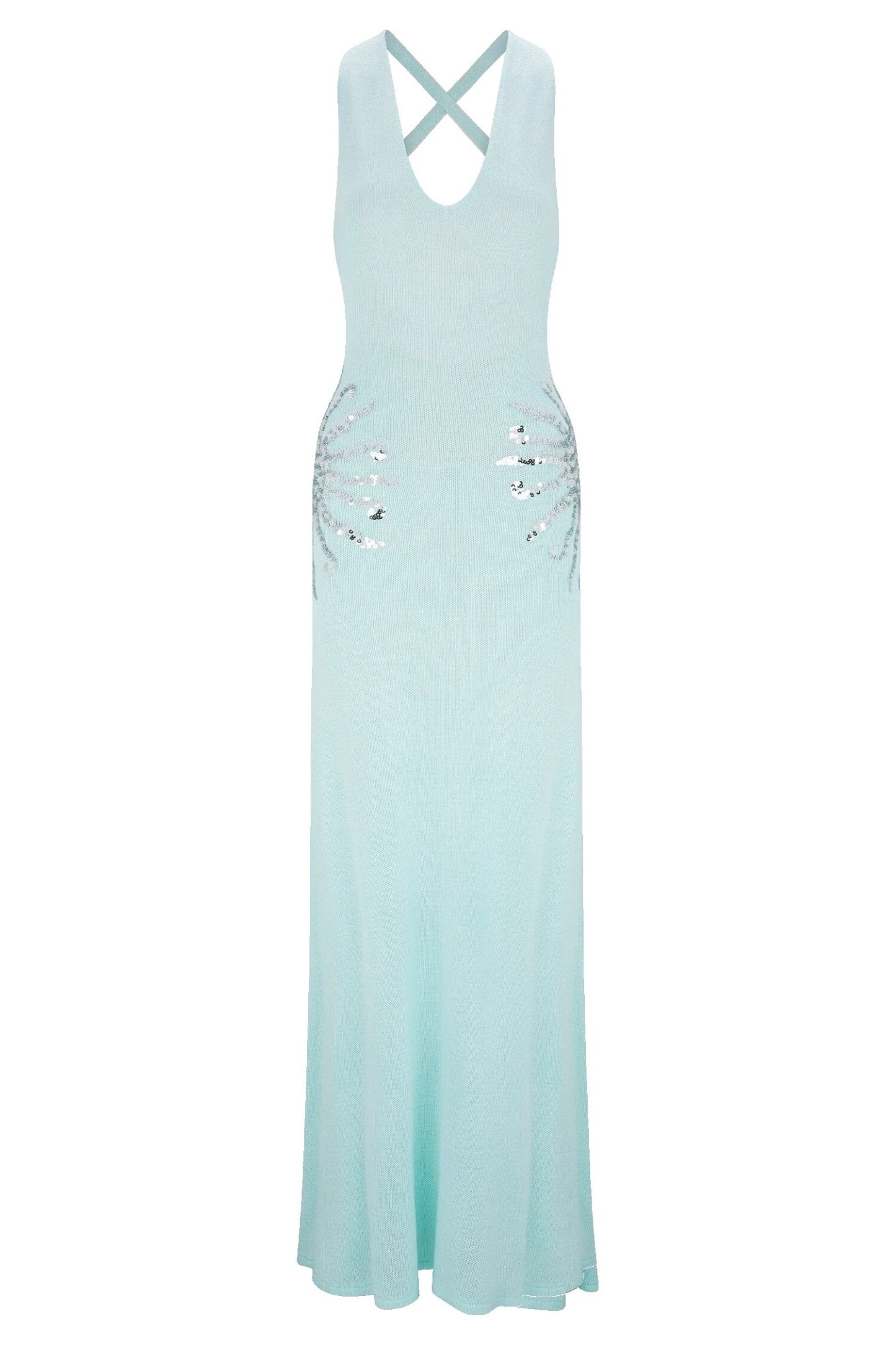 Sequin Star Back Crossover Straps Knit Maxi Dress
