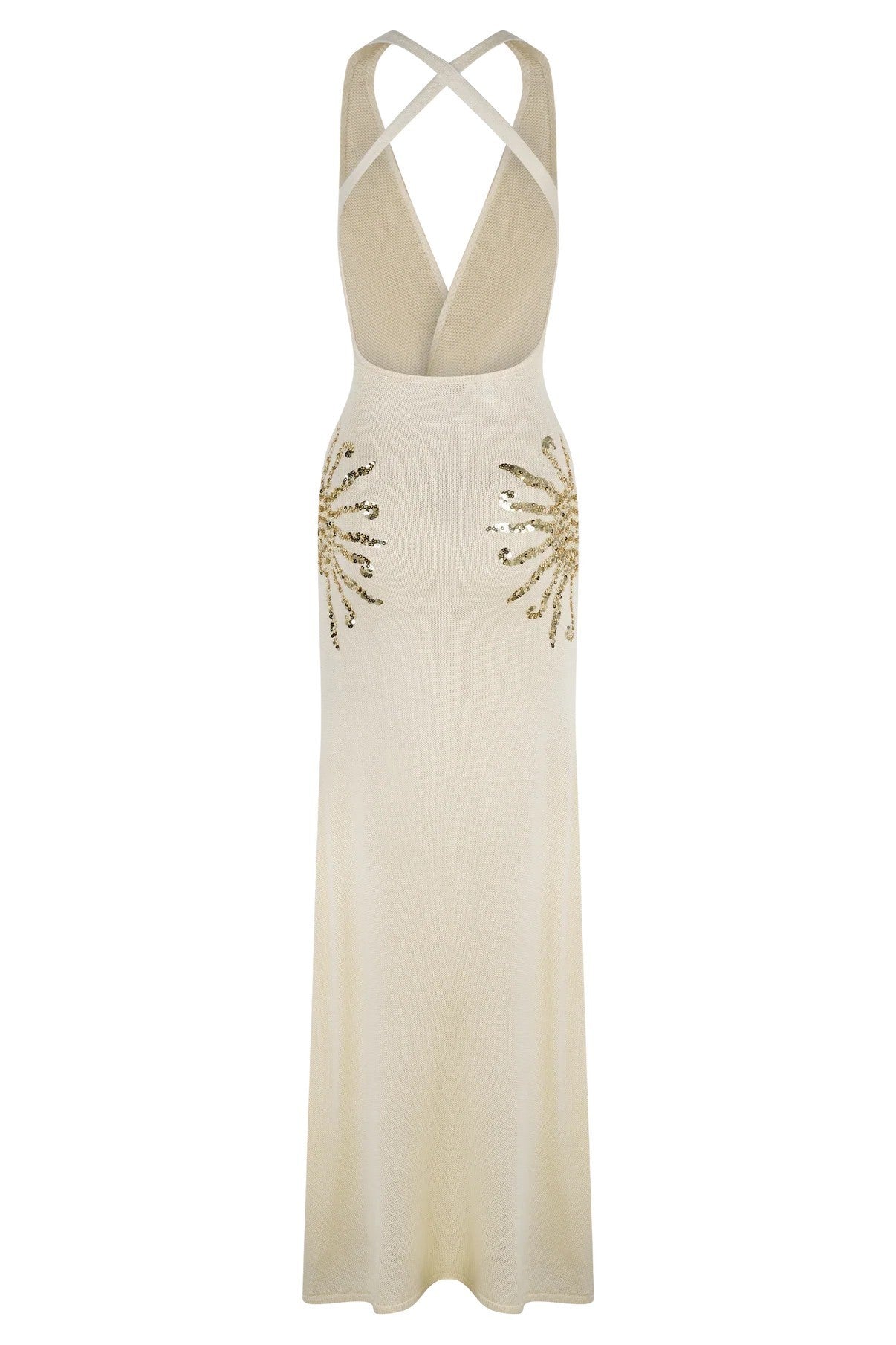Sequin Star Back Crossover Straps Knit Maxi Dress