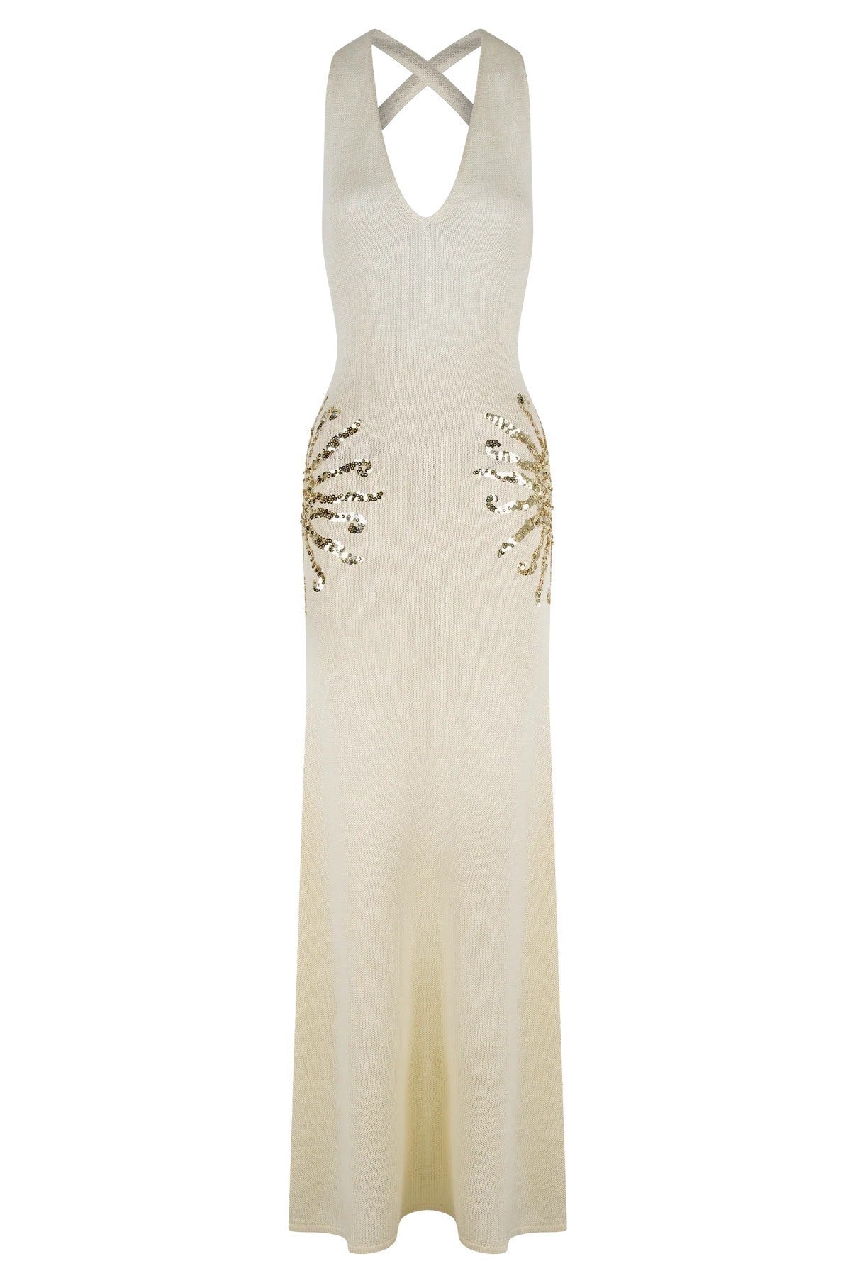 Sequin Star Back Crossover Straps Knit Maxi Dress