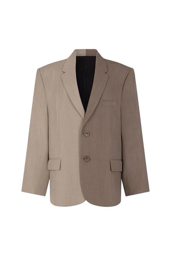 Color Block Boyfriend Blazer and Pocketed Wide Leg Pants Two-Piece Set