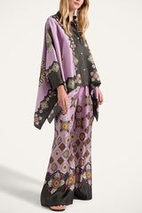 Purple Tribal Print Batwing Sleeve Top and Wide-leg Pants Two-Piece Set