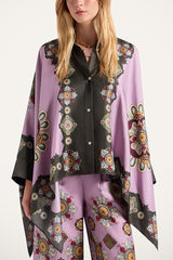 Purple Tribal Print Batwing Sleeve Top and Wide-leg Pants Two-Piece Set