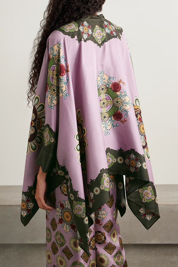 Purple Tribal Print Batwing Sleeve Top and Wide-leg Pants Two-Piece Set