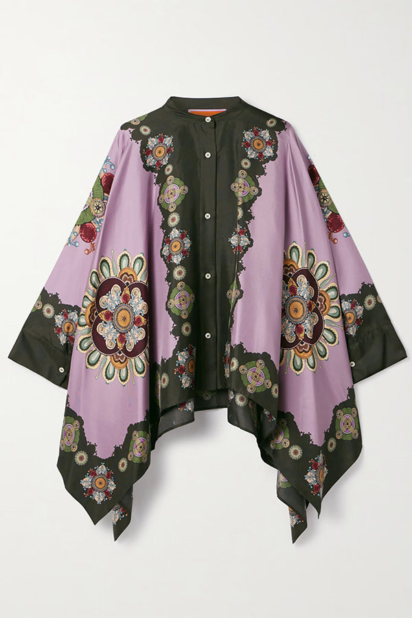 Purple Tribal Print Batwing Sleeve Top and Wide-leg Pants Two-Piece Set