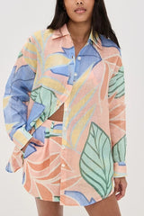 Artistic Foliage Print Shirt And Shorts Matching Sets